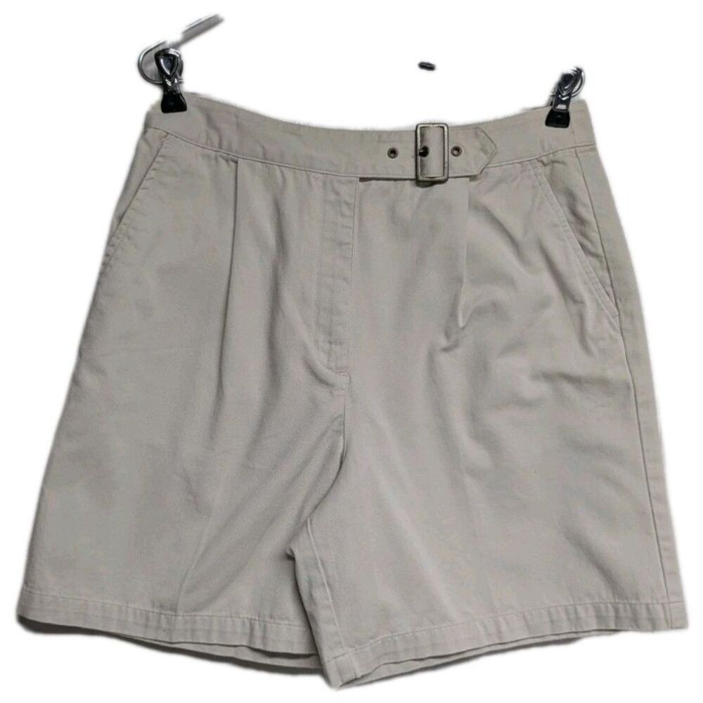 Talbots Petite Chino Shorts  Women 12 Built-In Belt Beige Wide Leg Vintage Y2K